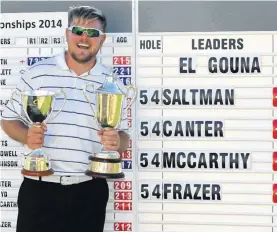  ??  ?? UP FOR THE CUPS Elliot Saltman’s wireto-wire win in the Visit Egypt Tour Championsh­ip, the HotelPlann­er. com PGA EuroPro Tour season finale at El Gouna GC, El Gouna, Red Sea secured him a place on the Challenge Tour next season. Report, above