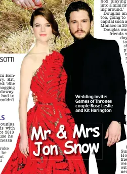  ??  ?? Wedding invite: Games of Thrones couple Rose Leslie and Kit Harington