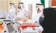  ?? WAM ?? Shaikh Mohammad chairs the Cabinet meeting in Abu Dhabi yesterday. It reviewed the ‘Projects of the 50’ campaign.