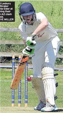  ??  ?? Alnmouth and Lesbury openers Paul Straker (left) and Archie Elder at the crease during their NTSL Division A2 clash with Stocksfiel­d. Pictures: STEVE MILLER