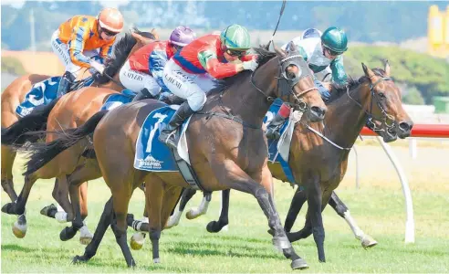  ?? Picture / Race Images ?? Leah Hemi (foreground) rides All In Vogue to victory in the Wanganui Cup earlier this month.