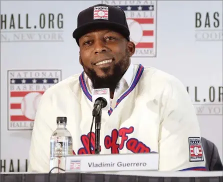  ?? FRANK FRANKLIN II, THE ASSOCIATED PRESS ?? Baseball Hall of Fame inductee Vladimir Guerrero speaks at a news conference Thursday in New York. He played six of his 16 seasons in California.