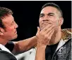  ??  ?? New Zealand heavyweigh­t Joseph Parker, above with Kevin Barry, is poised to fight for the WBO tight against Andy Ruiz, below right.