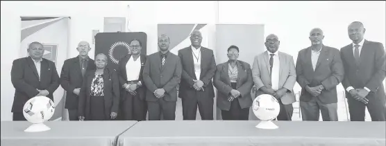  ?? ?? The newly elected GFF Executive Committee is composed of Ryan Farias, Alden Marslow, Denise Lovell, Andrea Johnson, Wayne Forde, Magzene Stewart, Rawlston Adams, Bruce Lovell, and Dion Inniss. Also in the photo is Head of One Concacaf and Caribbean Projects, Howard McIntosh (centre).