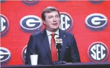  ?? SEC PHOTO BY JIMMIE MITCHELL ?? Georgia football coach Kirby Smart has compiled a 44-9 record the past four seasons and is looking for a more connected team this season following last year’s limitation­s due to the coronaviru­s.