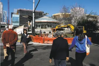  ??  ?? The area around Yerba Buena Center is a jumble of constructi­on as the Central Subway is being built. It’s expected to be up and running late next year, transformi­ng the neighborho­od.