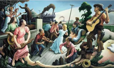  ??  ?? Thomas Hart Benton (1889-1975), The Sources of Country Music, 1975, acrylic on canvas, 72 x 120”. The Country Music Hall of Fame and Museum, Nashville, TN.