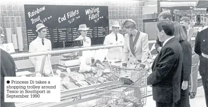  ??  ?? Princess Di takes a shopping trolley around Tesco in Southport in September 1990