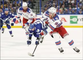  ?? Chris O'Meara / Associated Press ?? New York Rangers center Andrew Copp (18) against the Tampa Bay Lightning during the first period in Game 3 of the Stanley Cup playoffs Eastern Conference finals Sunday in Tampa, Fla.