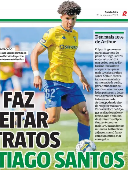  ?? ?? MERCADO.
Tiago Santos afirmou-se no Estoril e despertou o interesse do Benfica