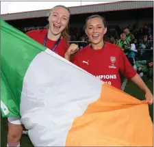  ??  ?? Louise Quinn with fellow Arsenal and Irish internatio­nal, Katie McCabe.