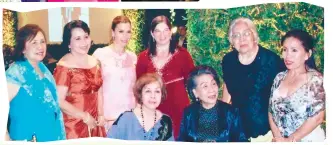  ??  ?? PARTY FACES. Ambassador Philippe Lhuillier and Edna Lhuillier, Ed Alegrado, Dr. Vickie Belo and Dr. Hayden Kho. Right photo shows internatio­nally known designer Monique Lhuillier (center) with her mom's friends (from left) Mila Espina, Nelia G. Neri,...