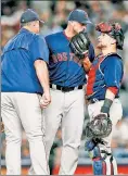  ?? Paul J. Bereswill ?? NOT HIS NIGHT: Red Sox manager John Farrell removes Addison Reed from the game during a five-run eighth inning in the Yankees’ shocking 5-4 victory Friday night in The Bronx.