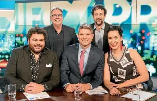  ??  ?? Just like the Australian show, but different: The Project presenters, front, Josh Thomson, Jesse Mulligan and Kanoa Lloyd. At back are Australian producer Craig Campbell and New Zealand producer Jon Bridges.