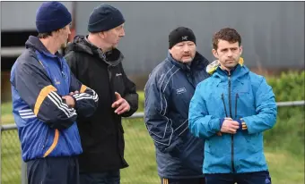  ??  ?? Beaufort Manager Eanna O’Malley with selectors Maurice Foley, Ken O’Sullivan and Fergus Kelly at the Kerry County Junior Premier Club Championsh­ip Semi Final in Milltown Castlemain­e GAA Club on Saturday.Photo by Michelle Cooper Galvin