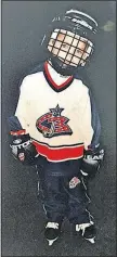  ?? [PHOTO COURTESY CARSON ?? After being drafted, Meyer tweeted this photo of him in Blue Jackets gear at age 5.