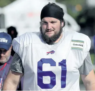  ?? ADRIAN KRAUS/ THE ASSOCIATED PRESS ?? Offensive lineman Jordan Mudge isn’t sure what he would be doing today had the Buffalo Bills not called out of the blue in March, inviting the offensive lineman in for a tryout. More than likely, you’d find him milking goats on his farm in Arizona.