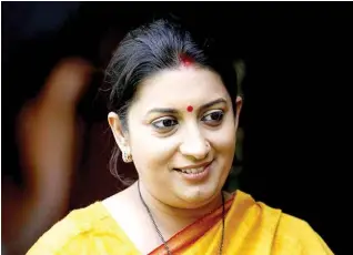  ??  ?? Minister of Textiles Smriti Zubin Irani