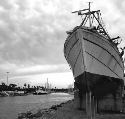  ?? Foto: Stefan Wieczorek ?? Auf dem Trockenen: Skipper der größeren Boote gelangen nicht auf See.