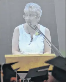  ?? ASHLEY THOMPSON ?? Retiring principal Janice Foote delivers her final address to a graduating class at Central Kings Rural High School.