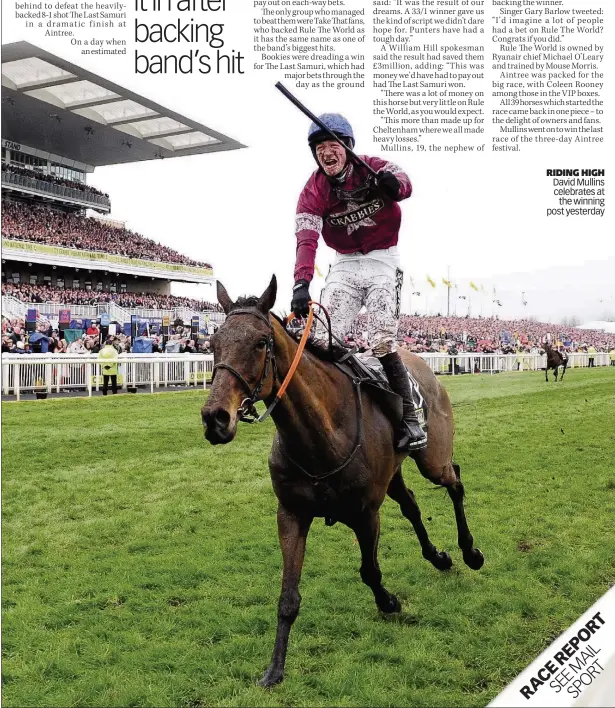  ??  ?? RIDING HIGH David Mullins celebrates at
the winning post yesterday