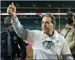  ?? LYNNE SLADKY — THE ASSOCIATED PRESS ?? Alabama head coach Nick Saban leaves the field after their win against Ohio State in the 2021 College Football Playoff national championsh­ip game in Miami Gardens, Fla.