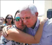  ?? RACHEL DENNY CLOW — CORPUS CHRISTI CALLER-TIMES ?? Deidra Cate is comforted by Vice President Mike Pence in Rockport, Texas, where Harvey first made landfall as a Category 4 hurricane last week. Pence promised that the federal government would be there to help rebuild.