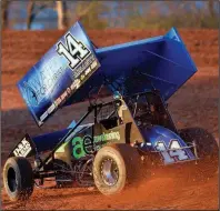  ?? (Special to the Democrat-Gazette/Jimmy Jones) ?? Sprint car driver Jordon Mallett of Greenbrier, shown at I-30 Speedway in Little Rock during the 2019 season, said he is ready when the American Sprint Car Series resumes racing. “There’s always plenty of things that you can work on and improve. But it gets boring,” he said.