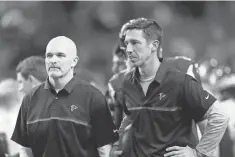  ?? JOHN BAZEMORE, AP ?? Dan Quinn, left, might lose Kyle Shanahan to the 49ers.