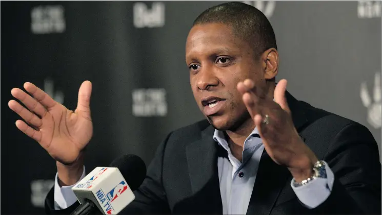  ?? — THE CANADIAN PRESS FILES ?? Toronto Raptors president and general manager Masai Ujiri admits his club, which drafts at No. 20 on Thursday, took a step back this past NBA season.