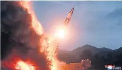  ?? AFP ?? A KCNA photo shows the test-firing of a new weapon at an undisclose­d location in North Korea on Saturday.