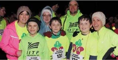  ??  ?? Nicola Roche, Paul Dier, Carol Gray, Evan Roche, John Dier, Eoin Roche and Sharon Dier taking part in last year’s night run.