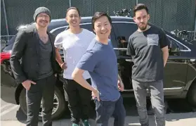  ??  ?? LAST CARPOOL. From left, Chester Bennington, Joe Hahn, comedian Ken Jeong and Mike Shinoda.