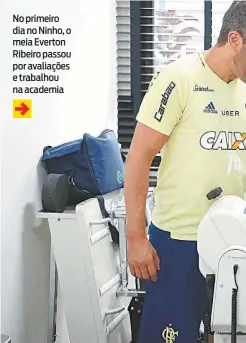  ??  ?? No primeiro dia no Ninho, o meia Everton Ribeiro passou por avaliações e trabalhou na academia