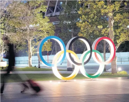  ?? FILE ?? In this March 30, 2020 file photo, the Olympic rings are seen in Tokyo. The Tokyo Olympics will open next year in the same time slot previously scheduled for this year’s Games.