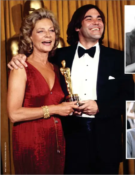  ??  ?? JOINING THE GREATS: Stone receiving his Oscar for Midnight Express from screen legend Lauren Bacall in 1979