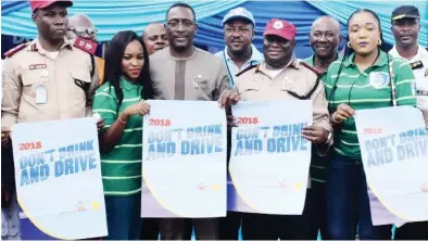  ??  ?? From left: Federal Road Safety Corps (FRSC) Commander, Hyginius Omeje; Sector Commander (2.1, Lagos), Oluwatosin Solabi; Ladi Lawanson, Lagos State Commission­er for Transporta­tion; Bisi Kazeem, Public Education Officer; Grace Udensi, Public Affairs Manager (Lagos), NB Plc and others, during the recent Lagos mega rally of the 11th edition of the NB/ FRSC Don’t Drink and Drive campaign at Ojota Motor Park in Lagos