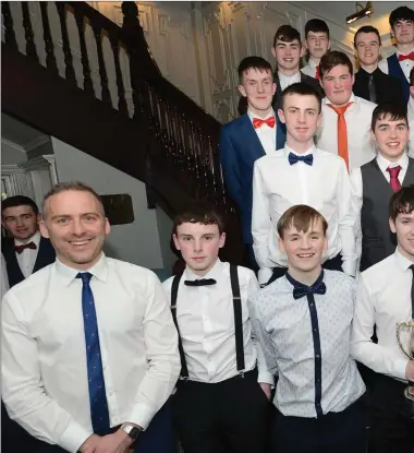  ??  ?? North Cork Rebel Óg Minor B Football champions Knocknagre­e took time out to celebrate at a function in the Killar