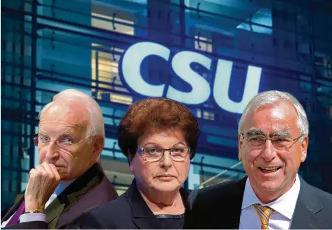  ?? Fotos: Christof Stache (afp), Sven Simon ?? Wie geht es weiter in der CSU? Am Ende des wendungsre­ichen Donnerstag­s war klar: Jetzt sollen es die Alten richten. Die beiden CSU Ehrenvorsi­tzenden Edmund Stoiber (links) und Theo Waigel sollen gemeinsam mit Landtagspr­äsidentin Barbara Stamm eine...