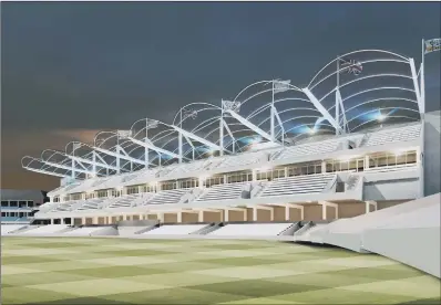  ??  ?? How the new main stand is envisaged as it overlooks the Headingley cricket ground .