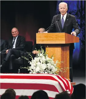  ?? ROBYN BECK / AFP / GETTY IMAGES ?? Former U.S. vice-president Joe Biden was among the speakers at the memorial service for John McCain Thursday. The late senator died last weekend from brain cancer.