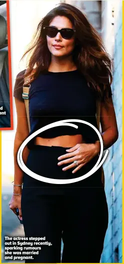  ??  ?? The actress stepped out in Sydney recently, sparking rumours she was married and pregnant.
