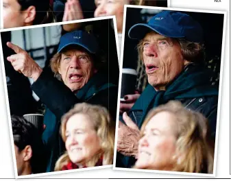  ?? REX ?? Getting what he wants: Arsenal fan Mick Jagger is an excitable star attraction in the stands at Craven Cottage as the Rolling Stones frontman watches the Gunners cruise to victory