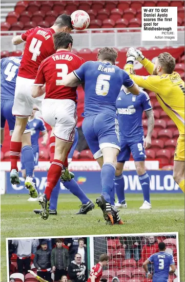  ?? PICTURE: Action Images ?? W-AY TO GO! Daniel Ayala scores the first goal for Middlesbro­ugh