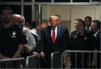  ?? JEFFERSON SIEGEL — THE NEW YORK TIMES ?? Former President Donald Trump arrives for a hearing at State Supreme Court in lower Manhattan on Feb. 15. Strict security measures are expected as the first criminal trial of a former U.S. president gets underway Monday.