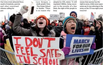  ?? ASSOCIATED PRESS ?? Demonstrat­ors hold signs during a “March for Our Lives” rally in support of gun control on Saturday in Chicago. Students and activists across the United States held events on Saturday.