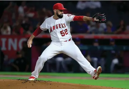  ?? SEAN M. HAFFEY/GETTY IMAGES ?? Matt Shoemaker, pictured last year with the Angels, is looking to re-establish himself as a solid major-league starter.