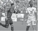  ?? MARK HUMPHREY/AP ?? The United States’ Dom Dwyer celebrates after scoring a goal as Panama’s Anibal Godoy (20) reacts during a CONCACAF Gold Cup match on Saturday in Nashville, Tenn.