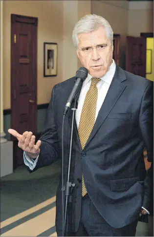  ?? JOE GIBBONS/THE TELEGRAM ?? Premier Dwight Ball speaks to reporters Tuesday outside the House of Assembly.