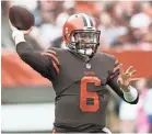  ?? KEN BLAZE/USA TODAY SPORTS ?? The Browns are 2-1 in games rookie quarterbac­k Baker Mayfield has played.